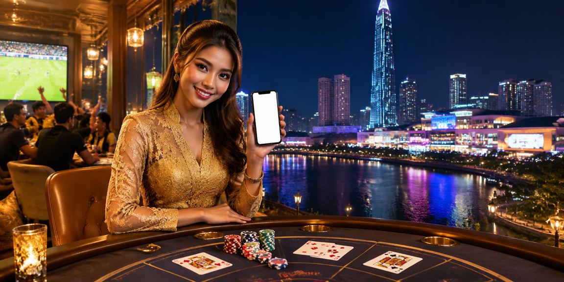 Peniaga Baccarat berpakaian kebaya di meja kasino langsung Kuala Lumpur