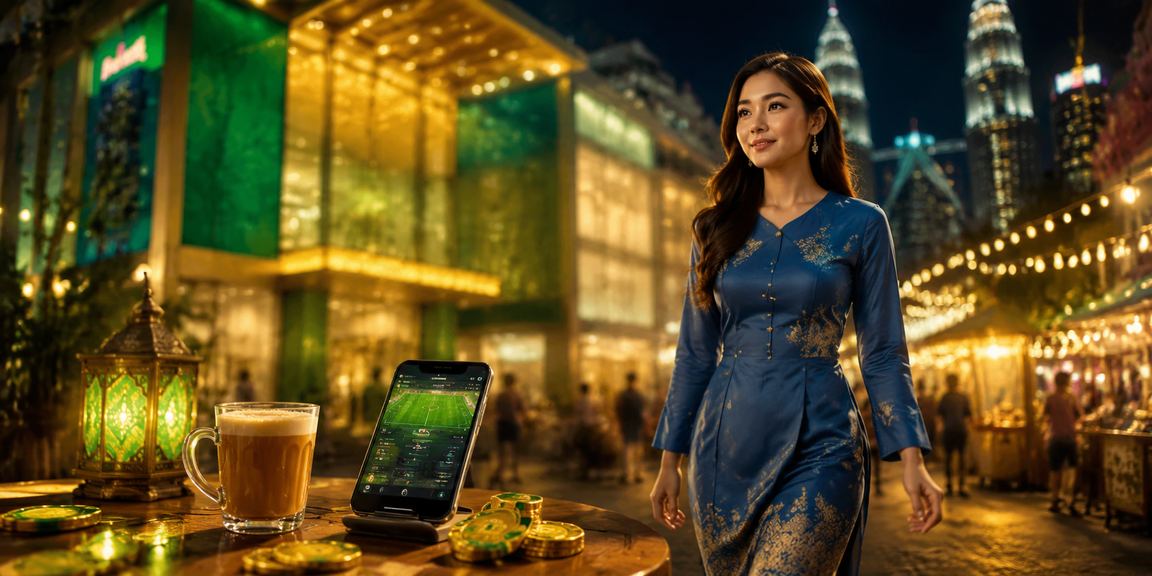 Kuala Lumpur user in baju kurung accessing the virtual sports platform on their phone